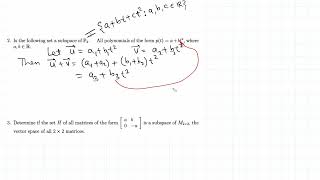 Linear Algebra: showing whether a set is a vector subspace (3 examples)