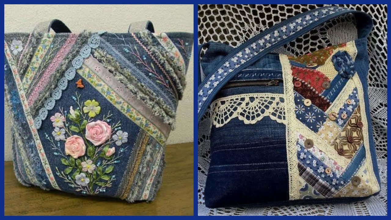 Denim handbag beautiful embroidery miniso collection - YouTube
