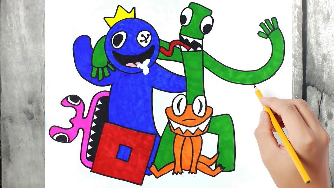 Drawing RAINBOW FRIENDS Characters - Drawing ROBLOX Characters - Blue Green  Orange Purple Red 