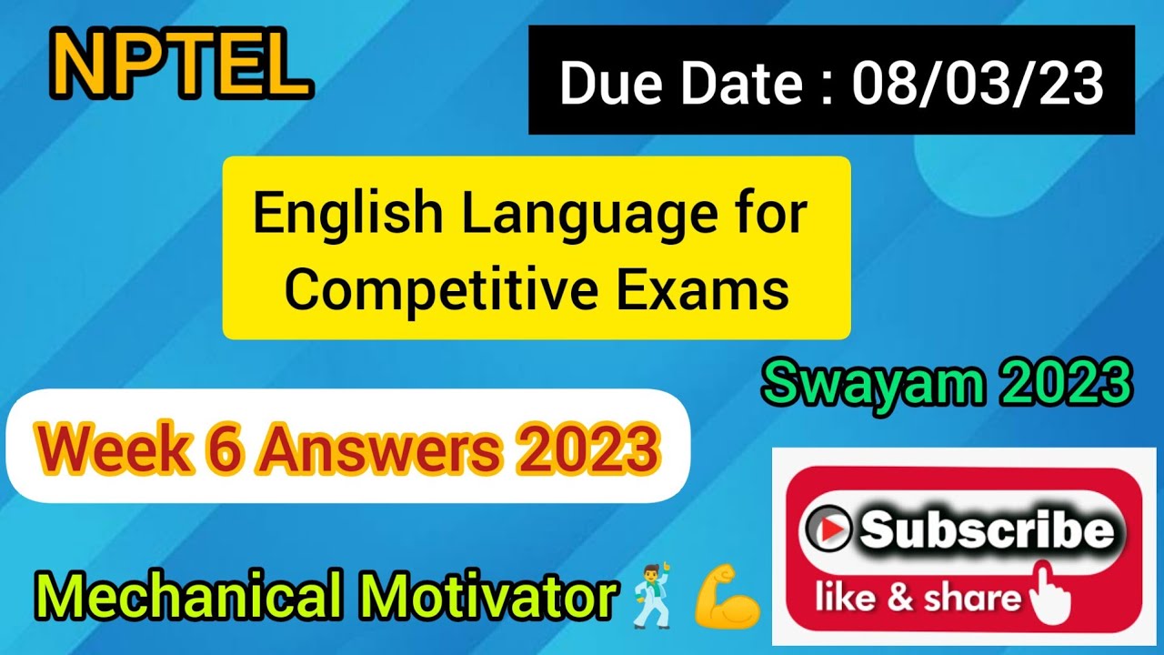 English Language for Competitive Exams | Week 6 Quiz | Assignment 6 ...