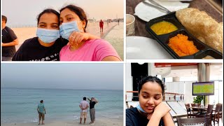 Subah Kite Beach mein walk karne ke baad humne khaya halwa puri Indian Family in Dubai