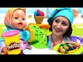 Видео для детей: пупс Беби Бон на кухне. Лепка из пластилина Play Doh Радужная еда. Готовлю игрушкам