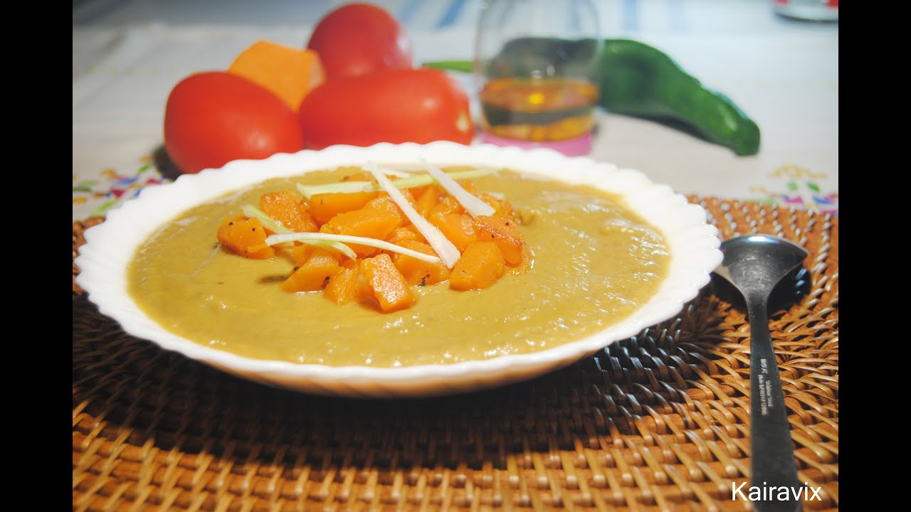 Puré de lentejas con calabaza al ajillo.