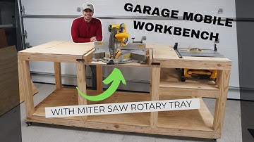 Zelfgemaakte mobiele werkbank voor in de garage / Verstekzaag en tafelzaag / Hoe ik het in 10 sta...