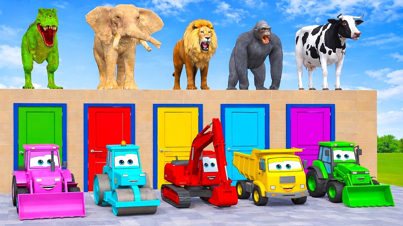 Long Slide Game With Cow Elephant Gorilla Hippopotamus Tiger - 3d Animal Game - Funny 3d Animals