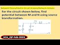 For the circuit shown below, Find potential between M and N using source transformation.