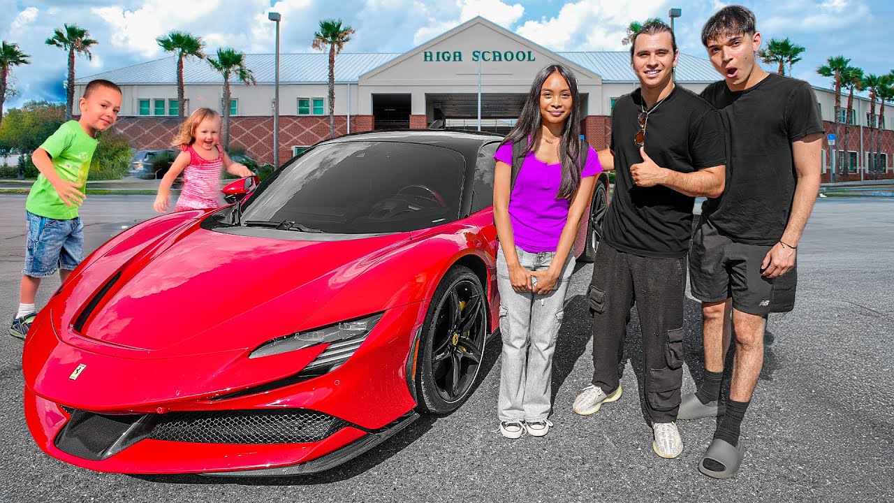 Picking Our Little Sister Up From School In A Ferrari SF90!