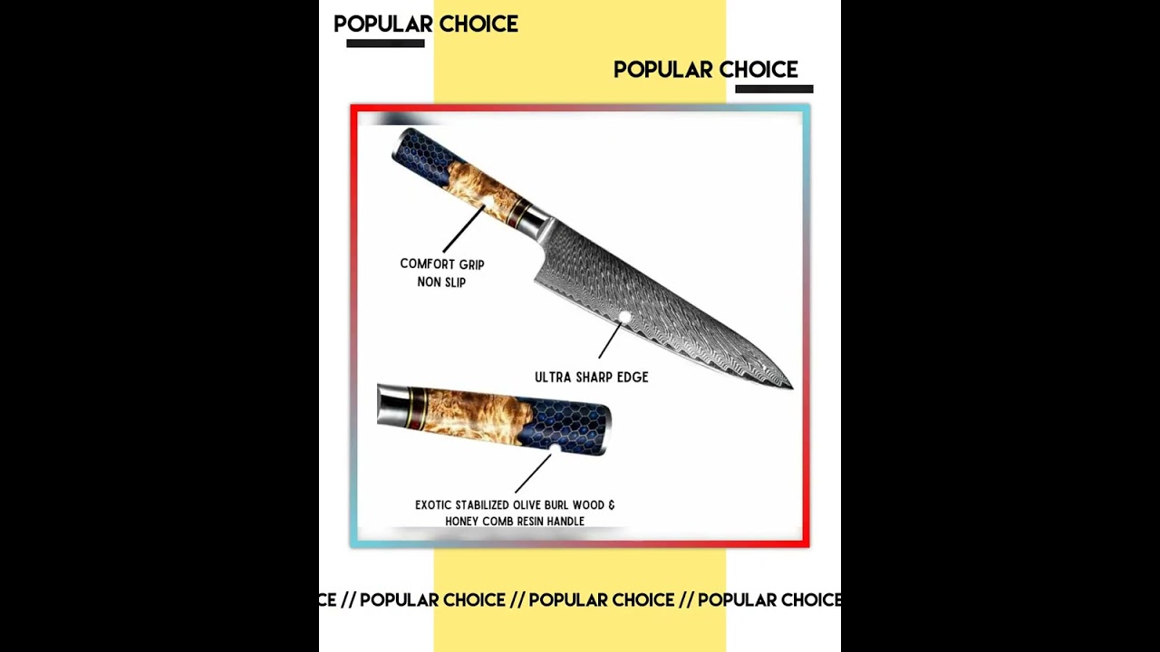 Yamato Chef knife with Exotic Olive Burl Wood & Honeycomb Composite Handle