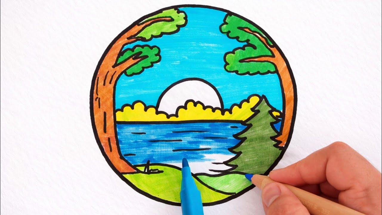 How to Draw a Beautiful Landscape 🌅 Easy Nature Drawing Step by Step ...