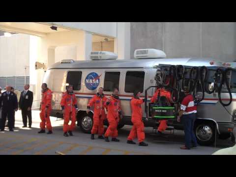 STS-125: Crew boards the AstroVan (HD)