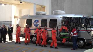 STS-125: Crew boards the AstroVan (HD)