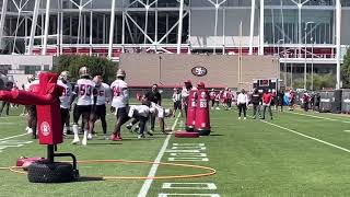 Nick Bosa leads the 49ers defensive line through individual drills.