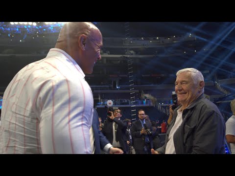 The Rock shares a heartfelt moment with Pat Patterson at the SmackDown FOX premiere in 2019