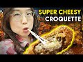 CHEESY HAMBURG CROQUETTE in Korea 🧀 Street Food in Hongdae (Seoul, Day 7)