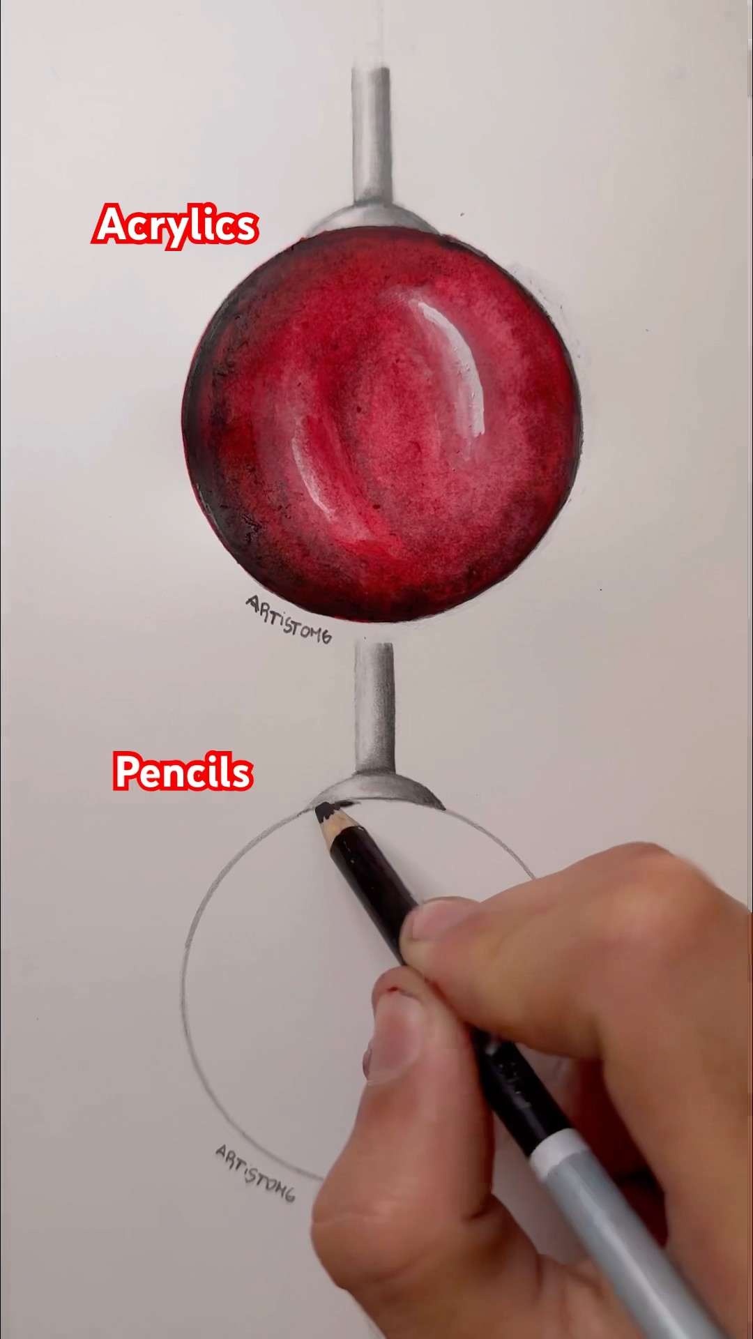 How to Draw a Christmas Ball! ✍️✨? || Acrylics vs Pencils! ? What’s your Fav?! ? #art #hack