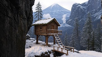 Crafting a wood Treehouse Retreat in Snowy Pine Forest | 90 Days Survival Challenge 2025