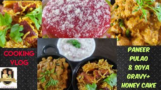 Monday vlog|Paneer Pulao|Mealmaker gravy|Easy homemade honeycake recipe|Simple lunch menu