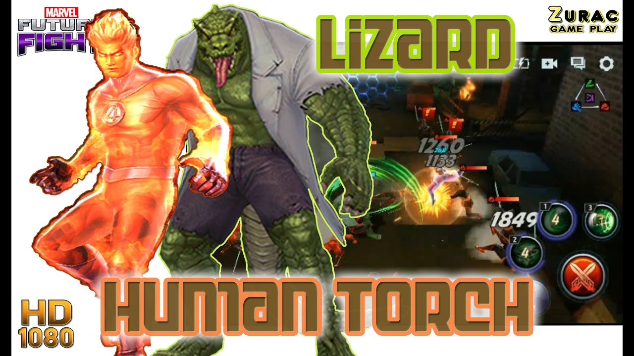 LIZARD, HUMAN TORCH fights MFF - YouTube