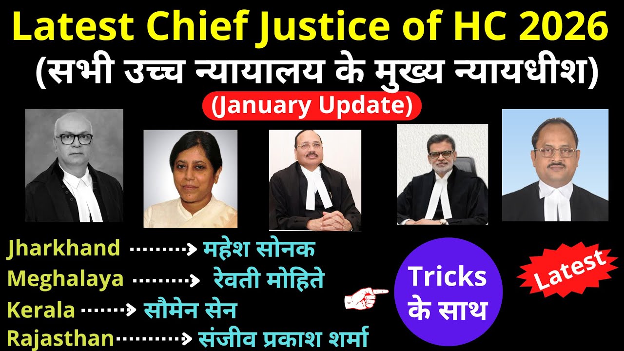 High Court Chief Justice of India List 2026 with Tricks | भारत के उच्च न्यायालय के मुख्य न्यायाधीश