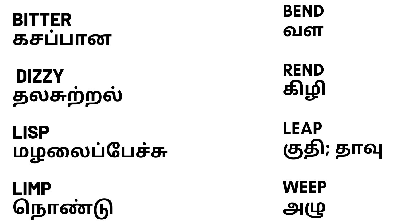 English words with Tamil meaning for beginners. YouTube
