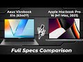 Asus Vivobook S14 S3407 vs Apple Macbook Pro 16 M1 Max 2021 🔥 Full Specs Comparison