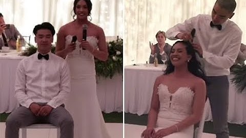 Bride and groom shave heads on their wedding day for mother battling cancer