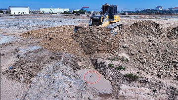 Amazing technique skill operation bulldozer driver pushes soil perfectly filling land and dump truck