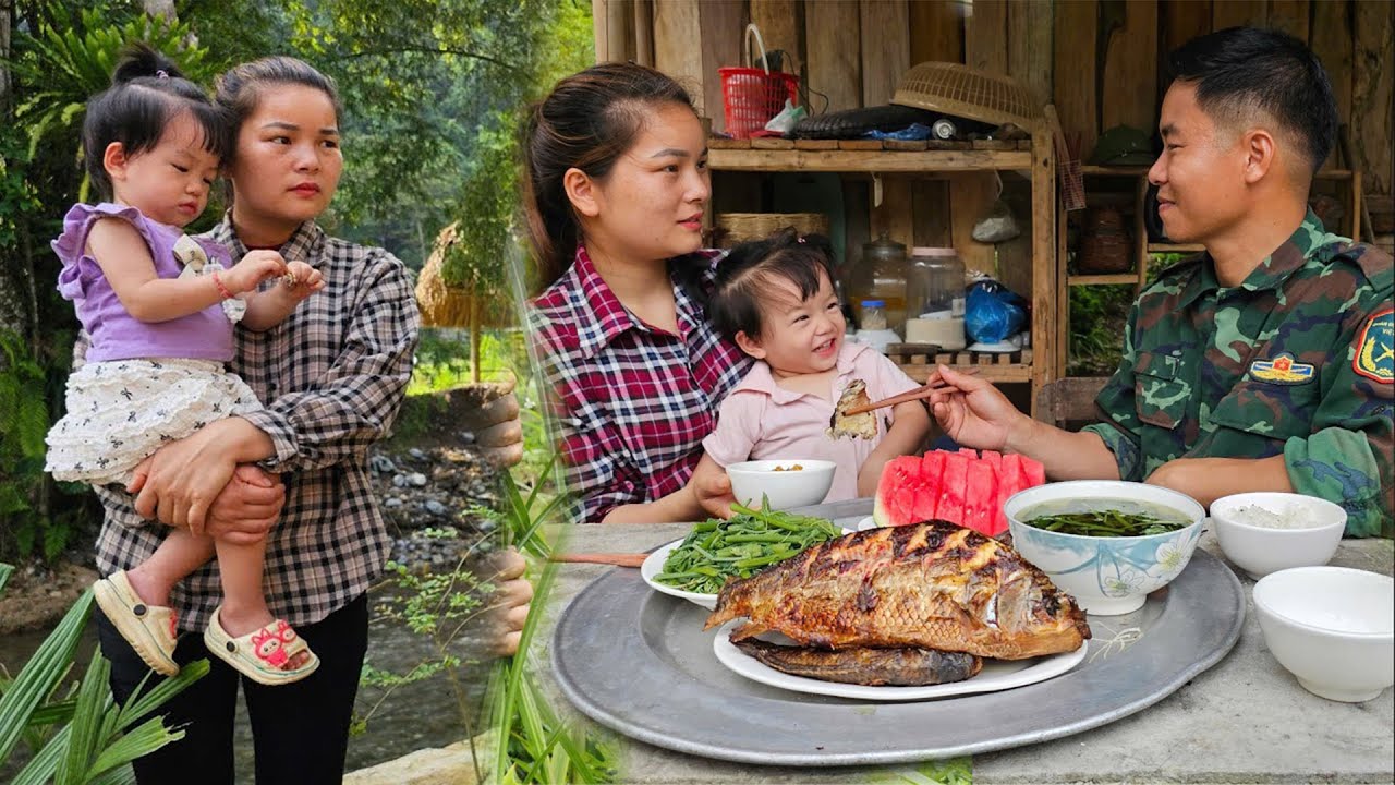 The real life of a 17 year old girl harvesting wild vegetables to sell - eating with her husband