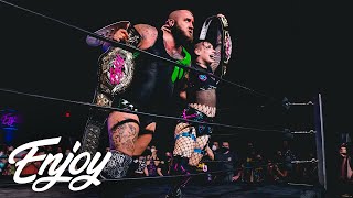 The Production celebrate their win at the Enjoy Cup Tag Team Tournament
