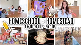 DAY IN THE LIFE OF A MOM OF 3 HOMESCHOOLING + HOMESTEADING // MORNING ROUTINE OF A MOM 2024