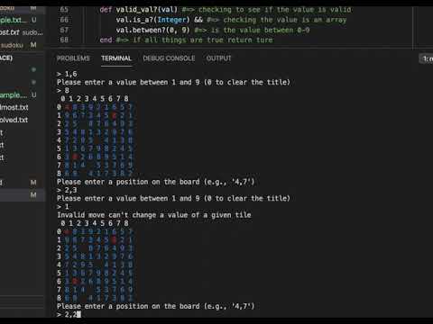 Sudoku Game implementation in Ruby