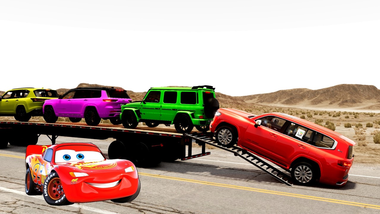 Flatbed Truck Mcqueen | Transportation with Truck - Pothole vs Car #20 - BeamNG.Drive