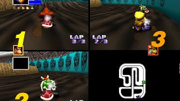 Mario Kart 64: Wario Stadium 3 player Netplay race 60fps
