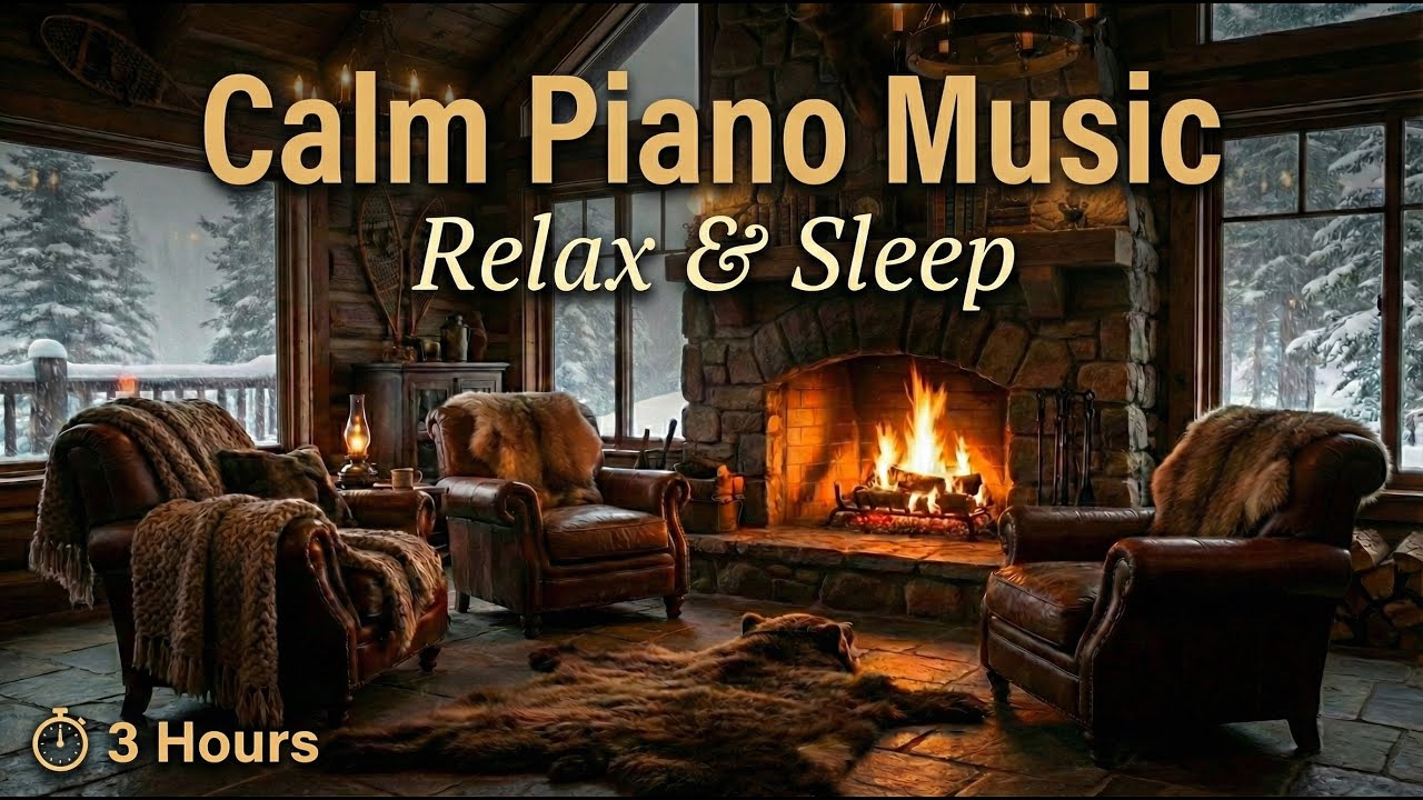 Calm Piano Ambient Music for Relaxation & Sleep | Cozy Fireplace | 3 ...
