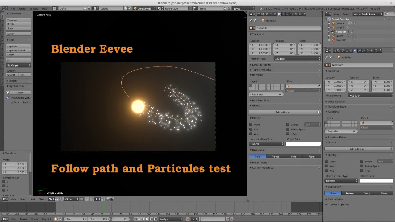 Eevee blender 2.80 Follow Path & Particules test YouTube