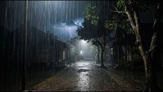 Heavy Rain & Thunderstorm Sounds | Deep Sleep Night Village Ambience