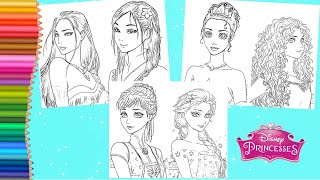 Coloring Disney Princess Anime Mulan Elsa Anna Tiana Merida & Pocahontas - Anime Coloring Pages