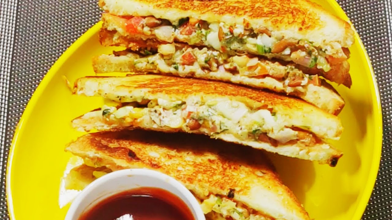 Sprout Kala Chana Sandwich/ Healthy High Protein Veg SandwichRecipe For