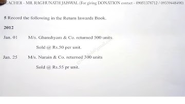 return inward book sums 5 | return inward book solved problems 5 | sales return book sums 5