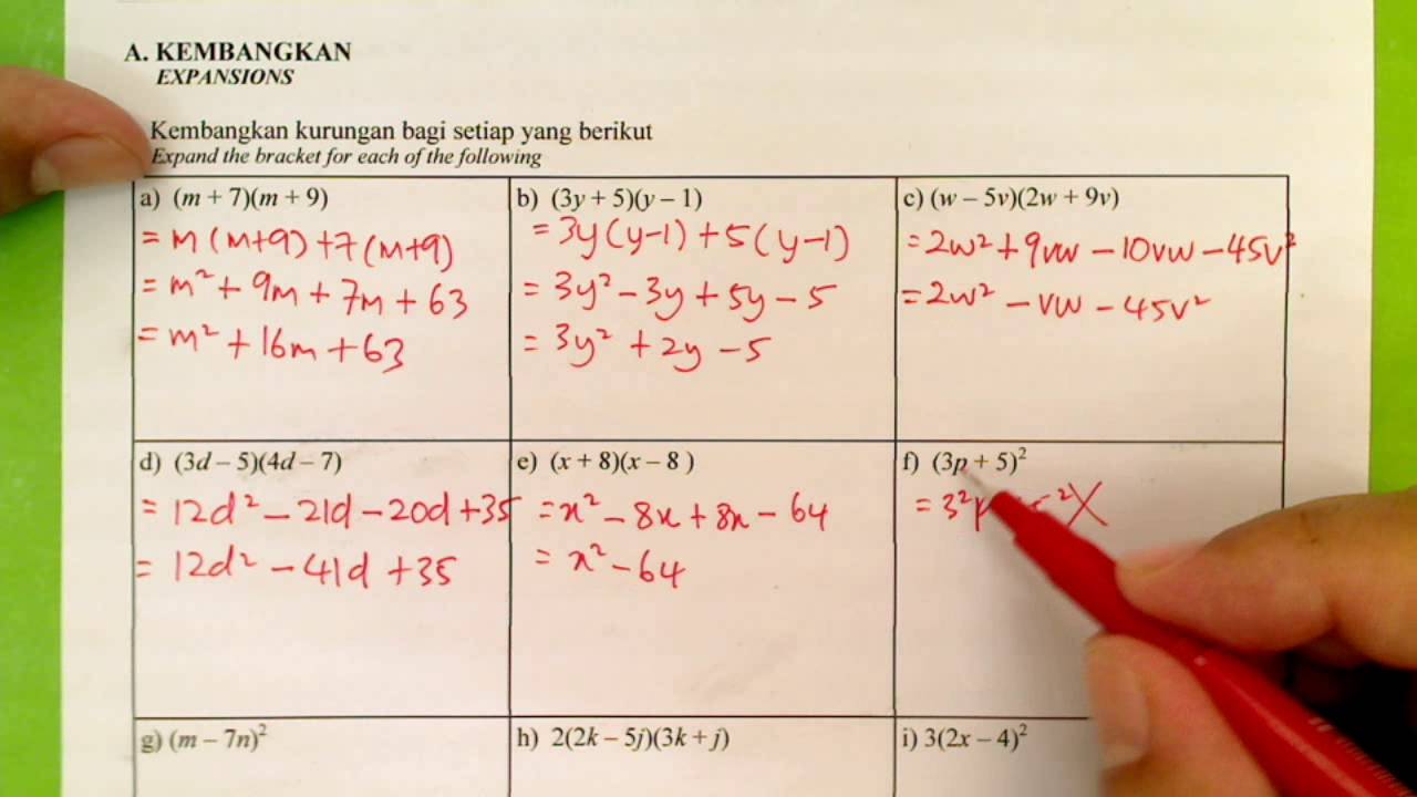 UNGKAPAN ALGEBRA III: KEMBANGKAN (JAWAPAN e-g ) - YouTube