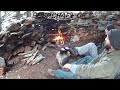 Bushcraft camp on shelter and steaks on wooden stick grilling at 1300 meters height!!!!