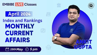 Bank Exam 2024 | Monthly Current Affairs | Index and Rankings April 2024 | CA by Ankit Gupta