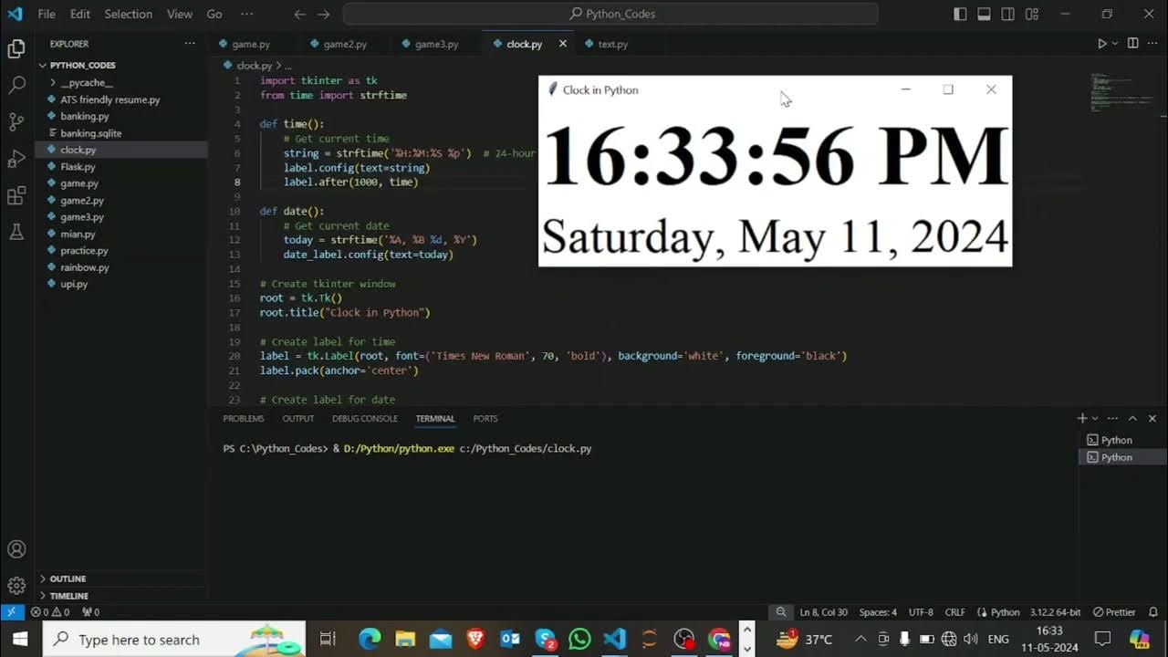 Python Digital Clock: Explanation with comments in 2 minutes #coding # ...