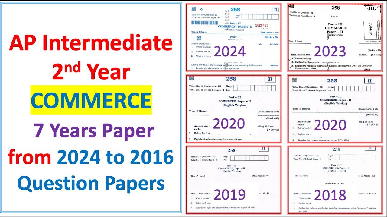 AP Inter 2nd Year Commerce 2024 to 2016 7 year Question Paper IPE ...