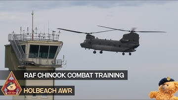 RAF ODIHAM CHINOOK COMBAT TRAINING M134 MINI GUNS AND M60 GUN FIRING LIVE AMMO • RAF HOLBEACH AWR
