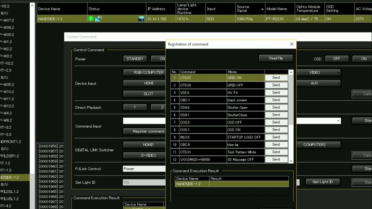 Send commands to multiple Panasonic projectors using Multi Monitoring
