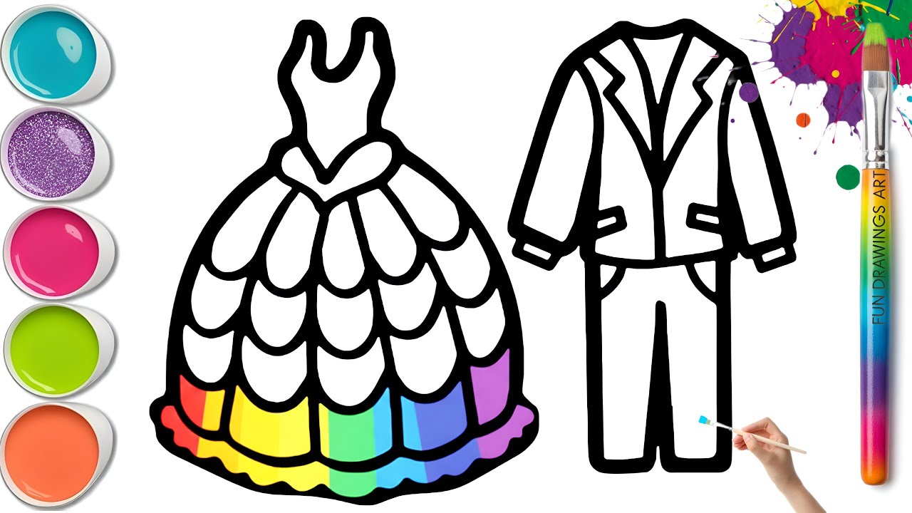 Рисунок свадебного платья 🤵🏻🌈👰🏻‍♀️ Простое пошаговое руководство по рисованию и раскрашиванию