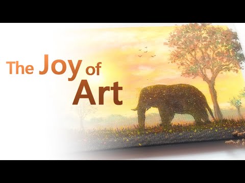 蠟筆畫 / 壓克力畫 / 畫大象 / 畫風景《 DIY Painting # 19》象和草原落日《The Joy of Art》