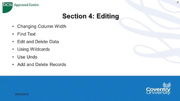 ECDL at Coventry University - Databases - Editing