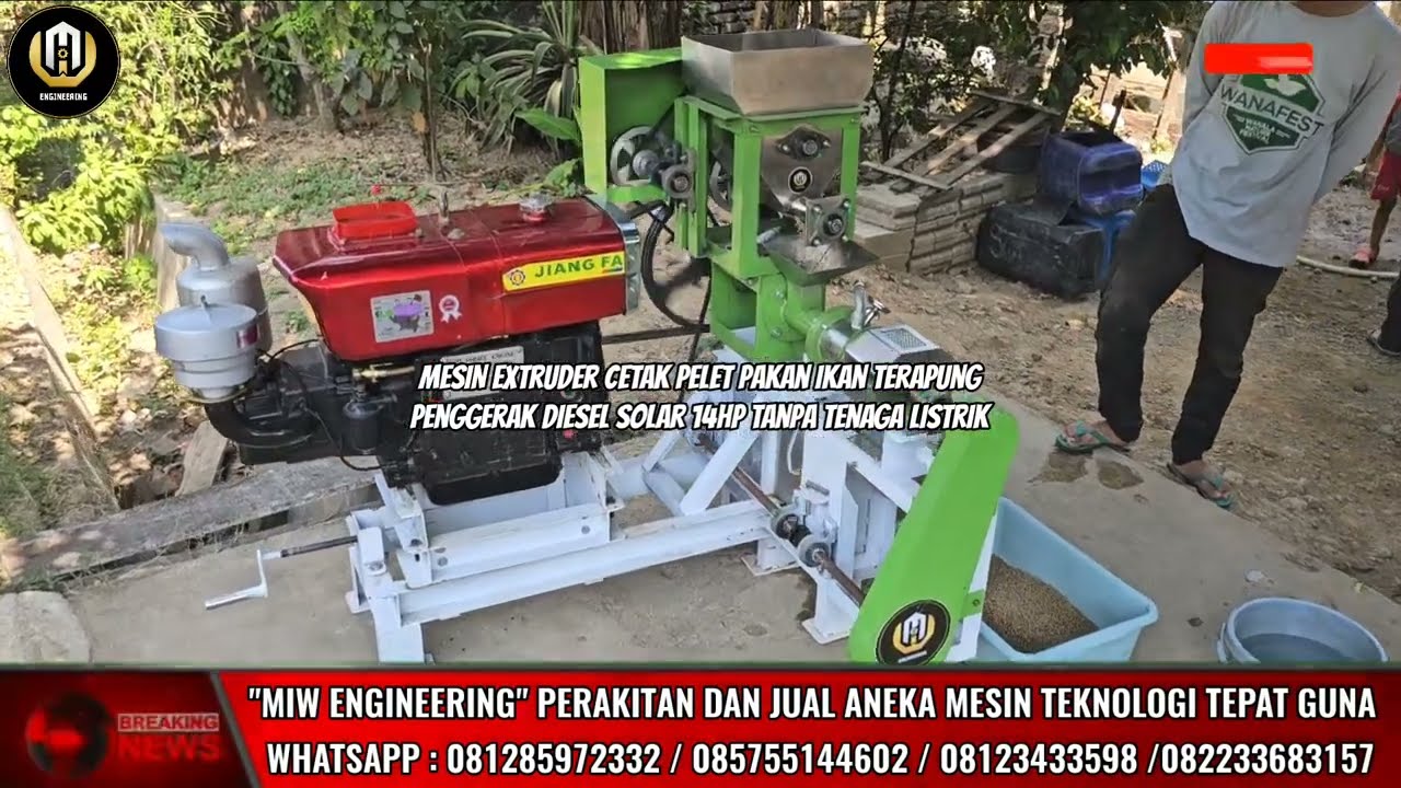 Terbaik.!!! Cuma 1 Penggerak Diesel Bisa Produksi Pelet Ikan Apung Mandiri Mesin Extruder Murah